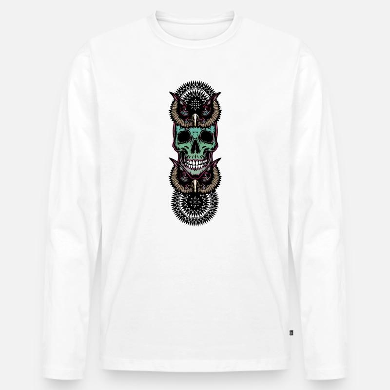 Totenkopf mit Eule - Männer Premium Bio Langarmshirt - Weiß