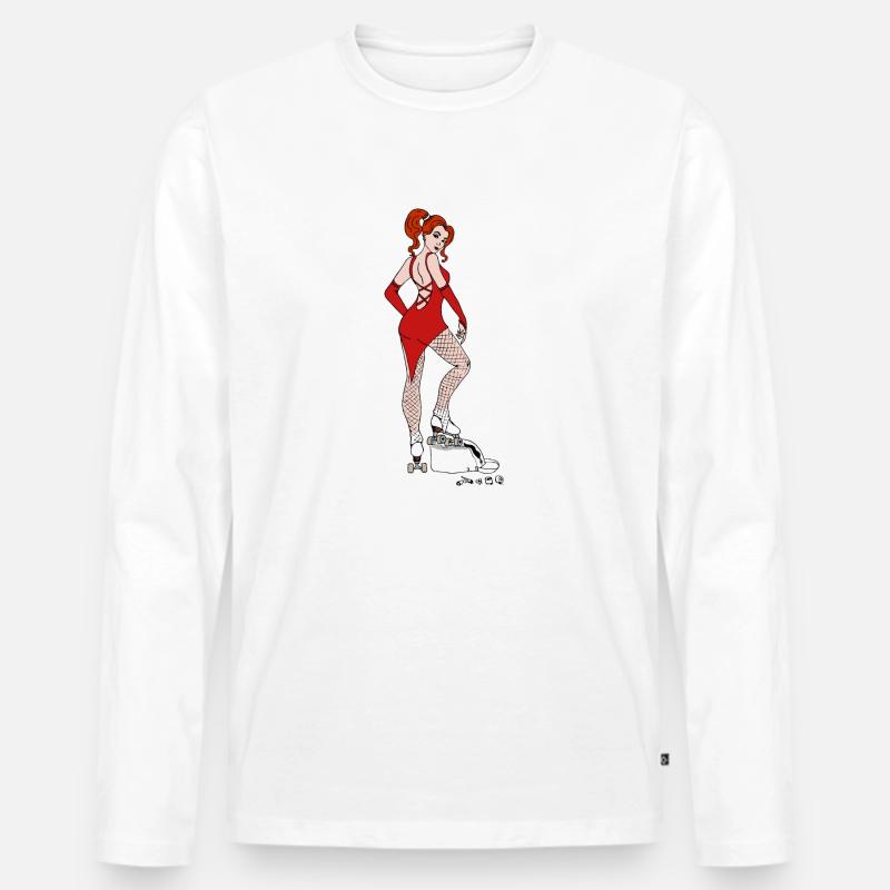 Pinup Roller Quad Artistic - Männer Premium Bio Langarmshirt - Weiß