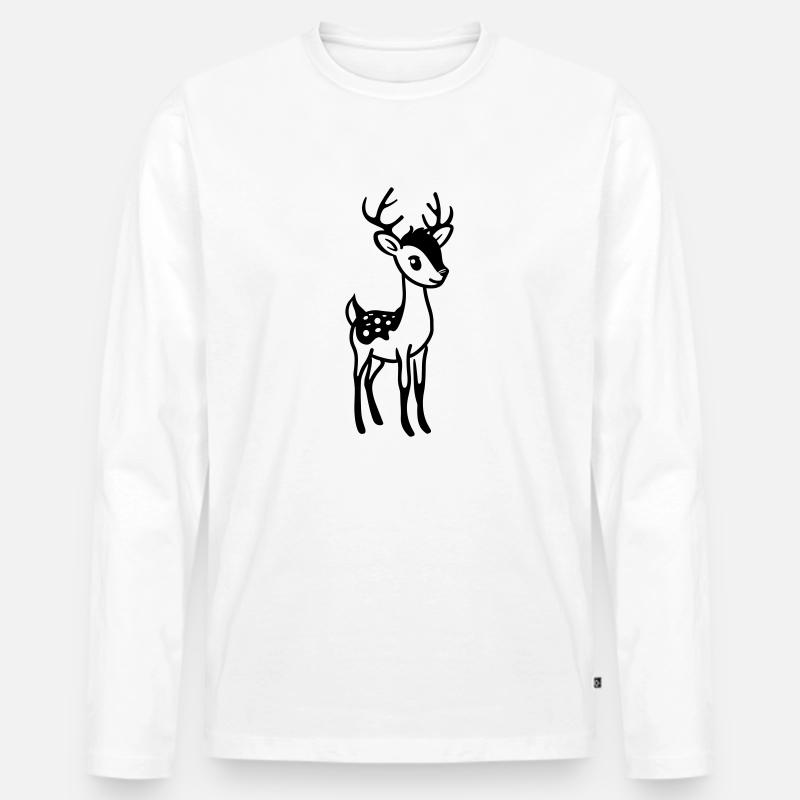 Hirsch - Männer Premium Bio Langarmshirt - Weiß