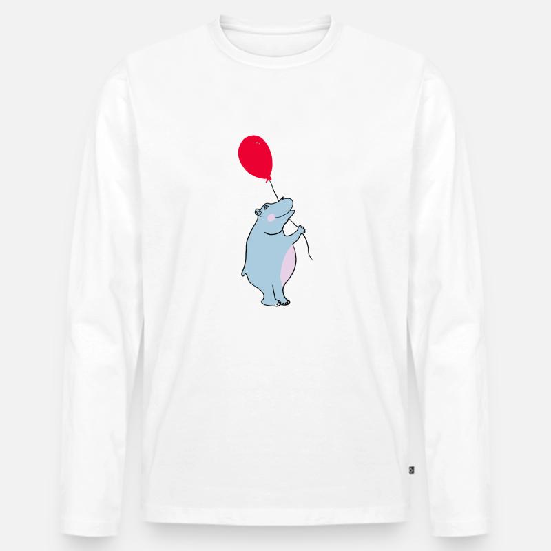 Blauer Hippo mit Ballon - Männer Premium Bio Langarmshirt - Weiß