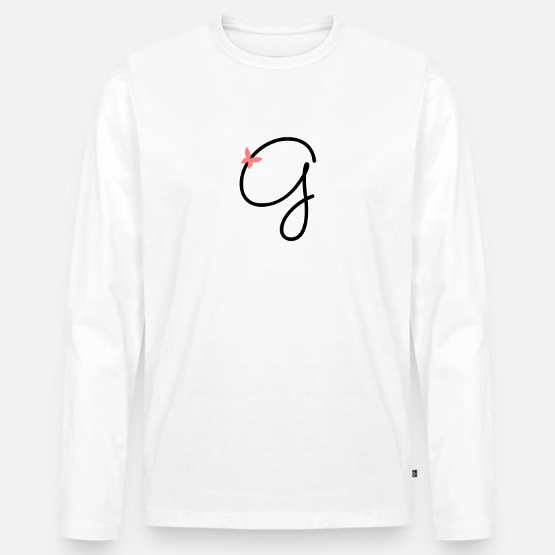 Buchstabe G Schmetterlingsbuchstabe - Männer Premium Bio Langarmshirt - Weiß