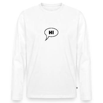 Salut Bonjour Servus salutations dans une bulle - T-shirt manches longues Premium bio Homme - blanc - Devant - Nico (187cm)
