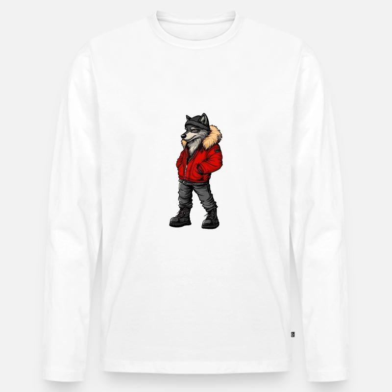 Wolf Lustig Winter - Männer Premium Bio Langarmshirt - Weiß