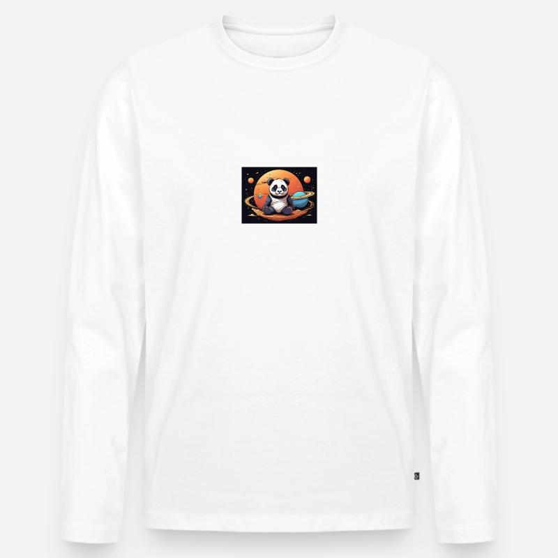 Panda im Weltraum - Männer Premium Bio Langarmshirt - Weiß