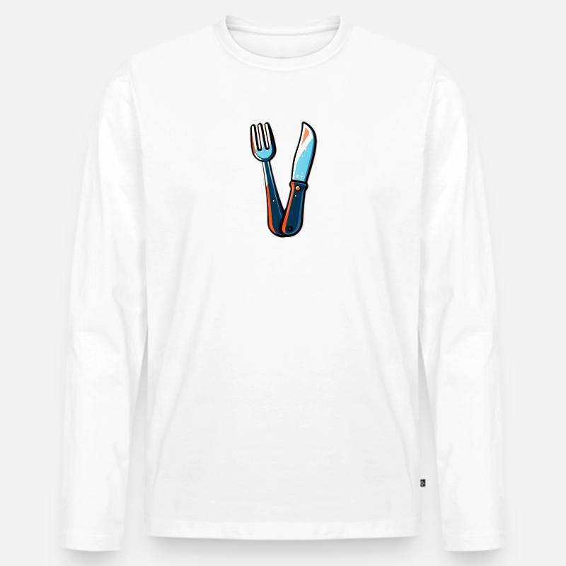 Besteck Messer Gabel bunt - Männer Premium Bio Langarmshirt - Weiß
