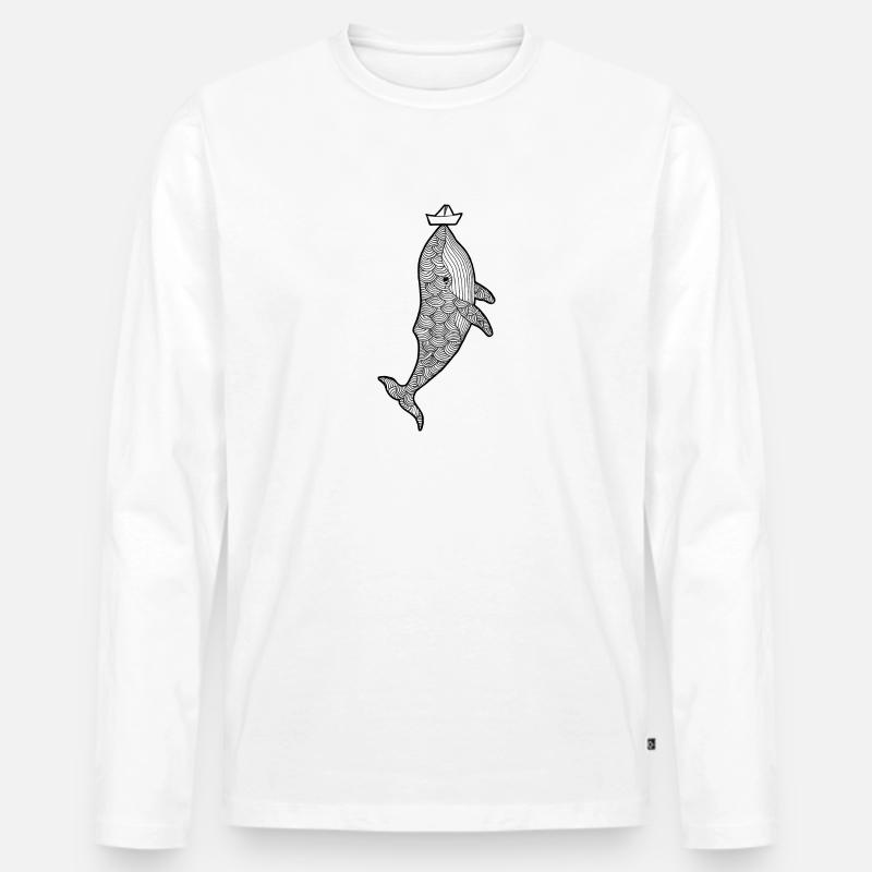 Wal Schiff - Männer Premium Bio Langarmshirt - Weiß