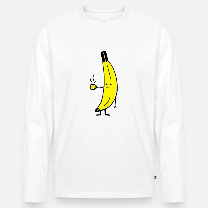 Kaffee Banane - Männer Premium Bio Langarmshirt - Weiß