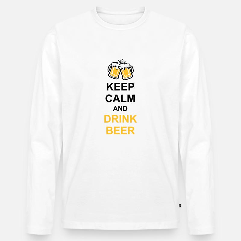 Drink Beer Keep Calm - Männer Premium Bio Langarmshirt - Weiß
