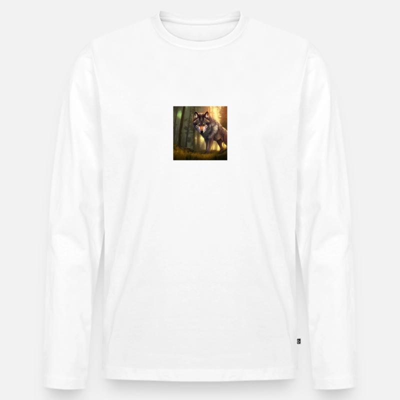 Wolf - Männer Premium Bio Langarmshirt - Weiß