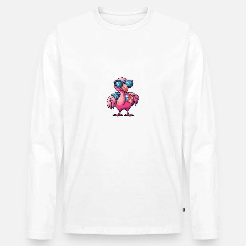 Flamingo Comic Cool Sommer - Männer Premium Bio Langarmshirt - Weiß