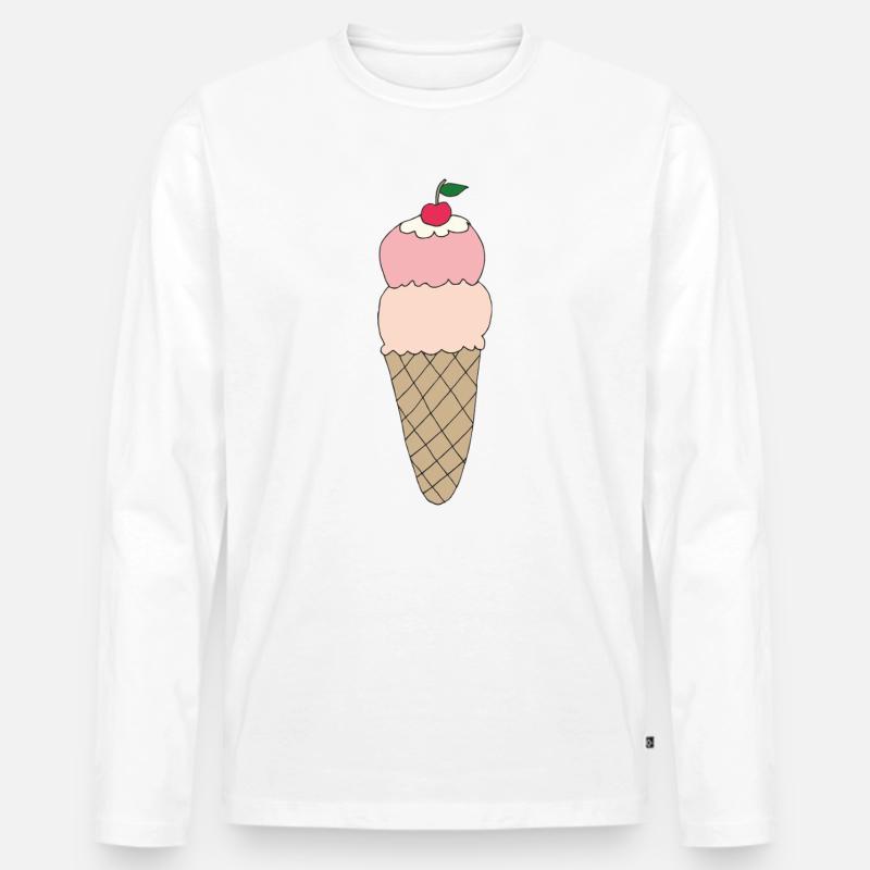 Eiscreme mit Kirsche Design - Männer Premium Bio Langarmshirt - Weiß