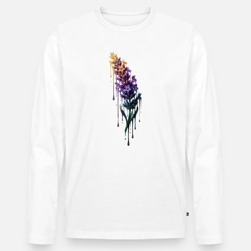 Lavendel mit tropfender Farbe - Männer Premium Bio Langarmshirt - Weiß