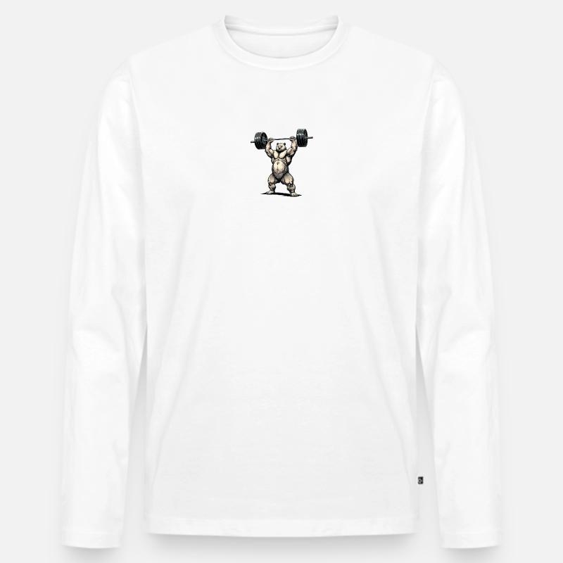 Starker Bär mit Hantel - Männer Premium Bio Langarmshirt - Weiß