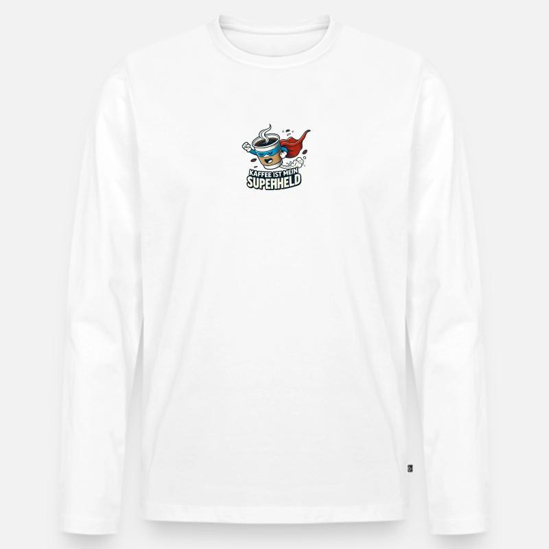Kaffee Superheld Belebende Kraft - Männer Premium Bio Langarmshirt - Weiß