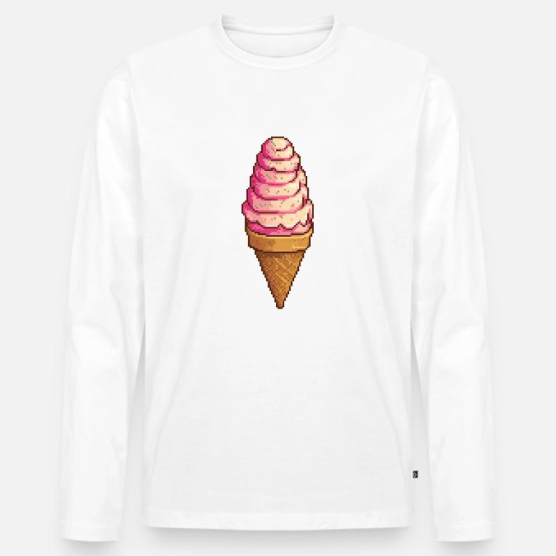 Retro-Stück: 8-Bit-Peperoni-Pizza - Männer Premium Bio Langarmshirt - Weiß