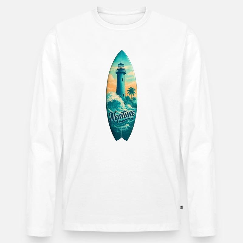 Neptune Lighthouse Surfbrett - Männer Premium Bio Langarmshirt - Weiß