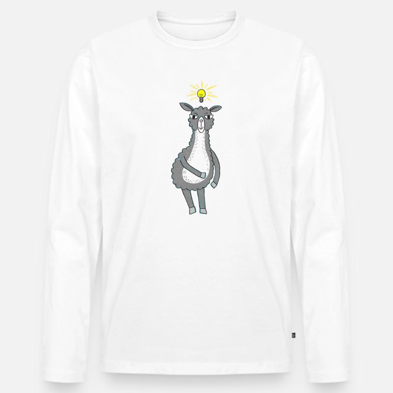 Lama hat eine Idee - Männer Premium Bio Langarmshirt - Weiß