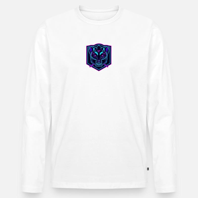 Neon Bear Mask im Cyber-Design - Männer Premium Bio Langarmshirt - Weiß