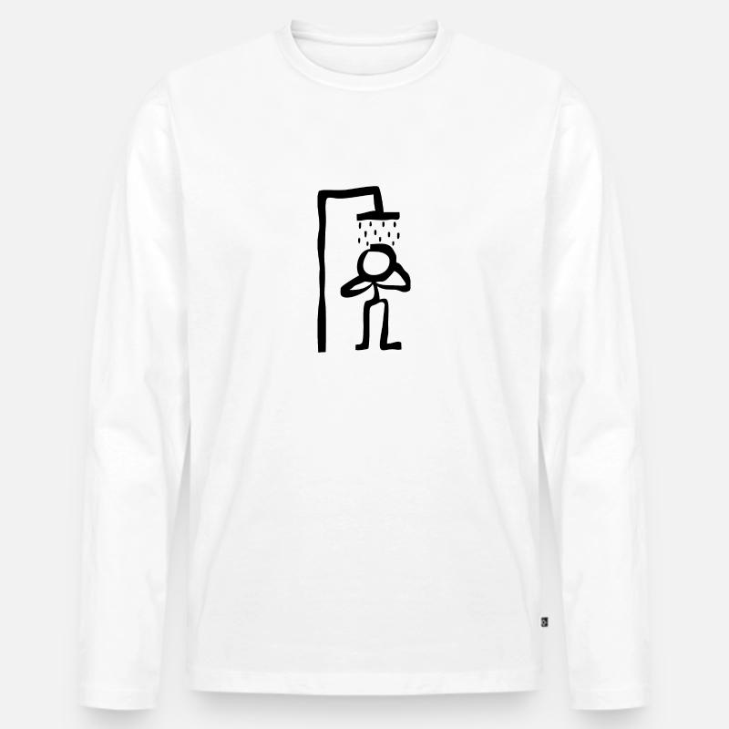 Strichmännchen unter der Dusche - Männer Premium Bio Langarmshirt - Weiß