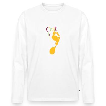 das mit dem Fuß - Männer Premium Bio Langarmshirt - Weiß - Vorne - Nico (187cm)