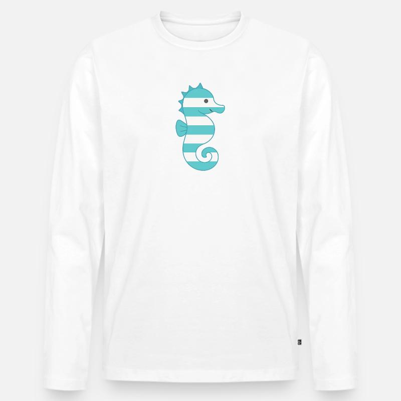 Seepferdchen türkis gestreift - Männer Premium Bio Langarmshirt - Weiß