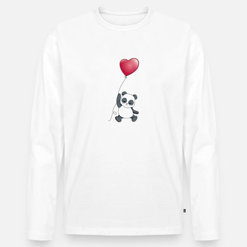 Panda Herz - Männer Premium Bio Langarmshirt - Weiß