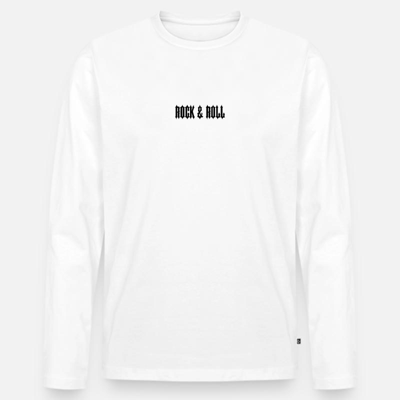 "ROCK & ROLL" SCHWARZER TEXT - Männer Premium Bio Langarmshirt - Weiß