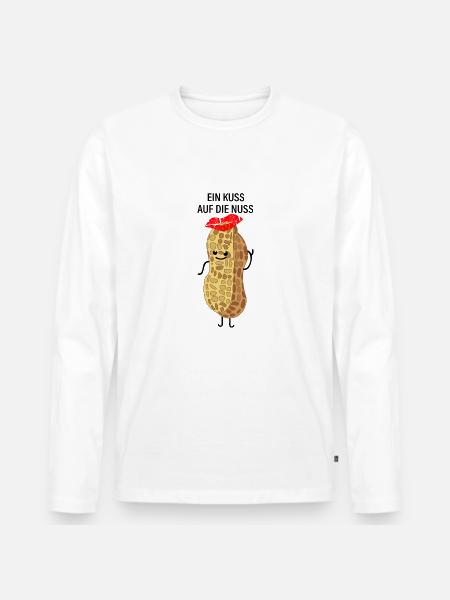 Kuss auf die Nuss - Männer Premium Bio Langarmshirt - Weiß