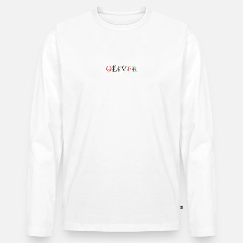 OLIVER Namenskunst mit gestickten Blumen - Männer Premium Bio Langarmshirt - Weiß