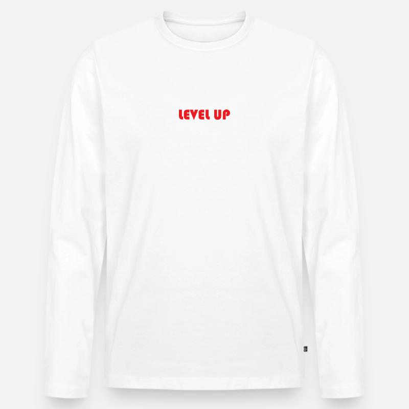 LEVEL UP-Roter Text - Männer Premium Bio Langarmshirt - Weiß