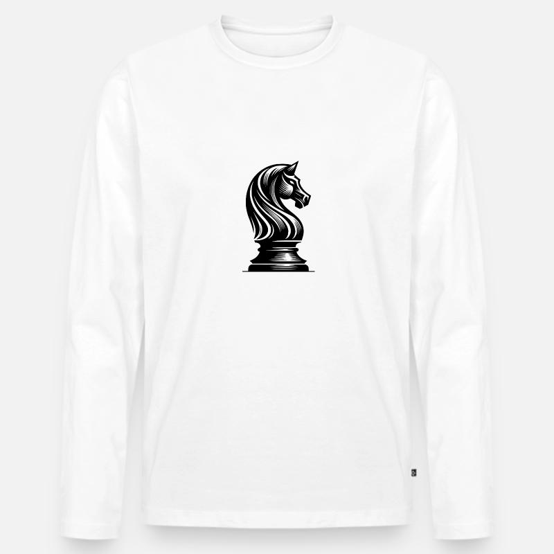 Schachfigur Pferd Springer Schachpferd Zeichnung - Männer Premium Bio Langarmshirt - Weiß