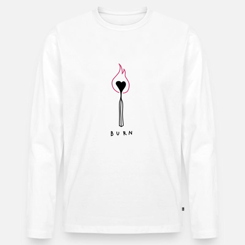 Burn Herz - Männer Premium Bio Langarmshirt - Weiß