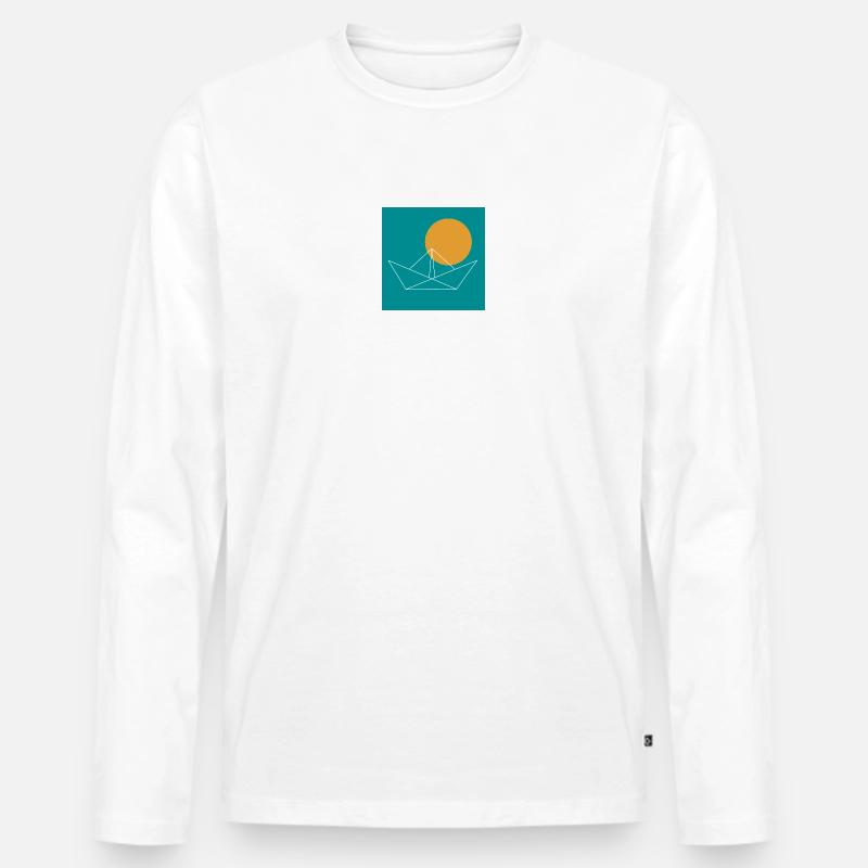 Papierboot mit Sonne | türkis - Männer Premium Bio Langarmshirt - Weiß