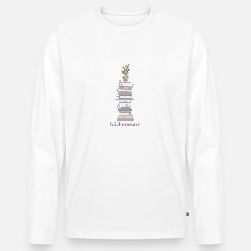 Bücherwurm - Männer Premium Bio Langarmshirt - Weiß