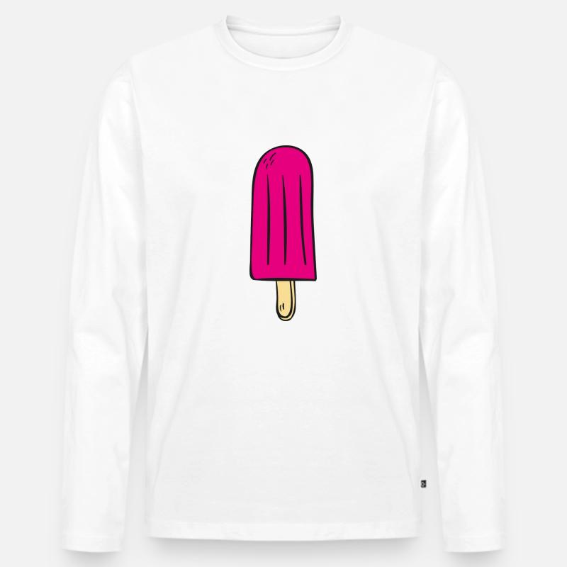 Pinkes Eis am Stiel - Männer Premium Bio Langarmshirt - Weiß