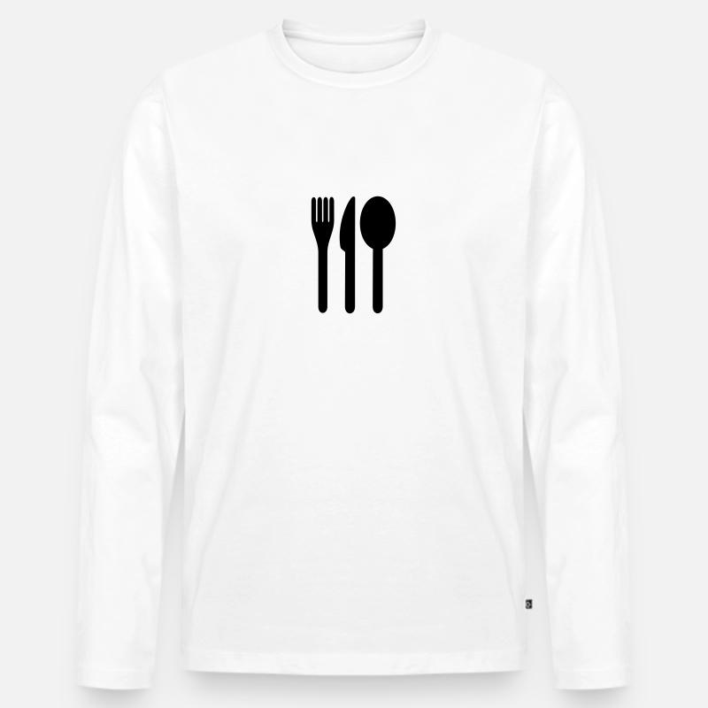 Besteck Messer Gabel Löffel Koch Küche Geschenk - Männer Premium Bio Langarmshirt - Weiß