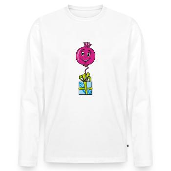 Fröhlicher Cartoon-Granatapfel - Männer Premium Bio Langarmshirt - Weiß - Vorne - Nico (187cm)