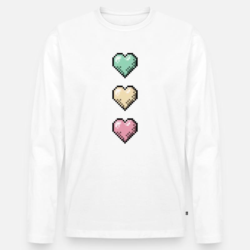 Retro Pixel Art Hearts Stack - Männer Premium Bio Langarmshirt - Weiß