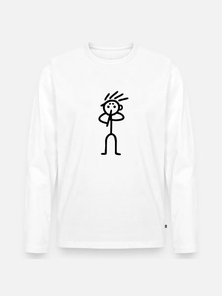 Strichmännchen Flöter - Männer Premium Bio Langarmshirt - Weiß