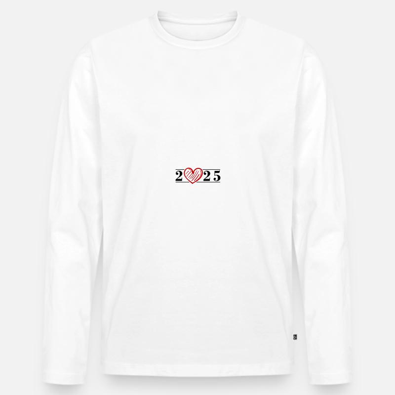 2025 Herz - Männer Premium Bio Langarmshirt - Weiß