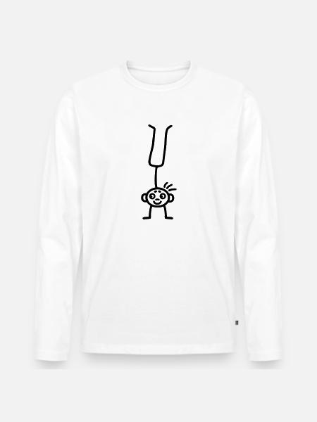 Strichmännchen turnen - Männer Premium Bio Langarmshirt - Weiß