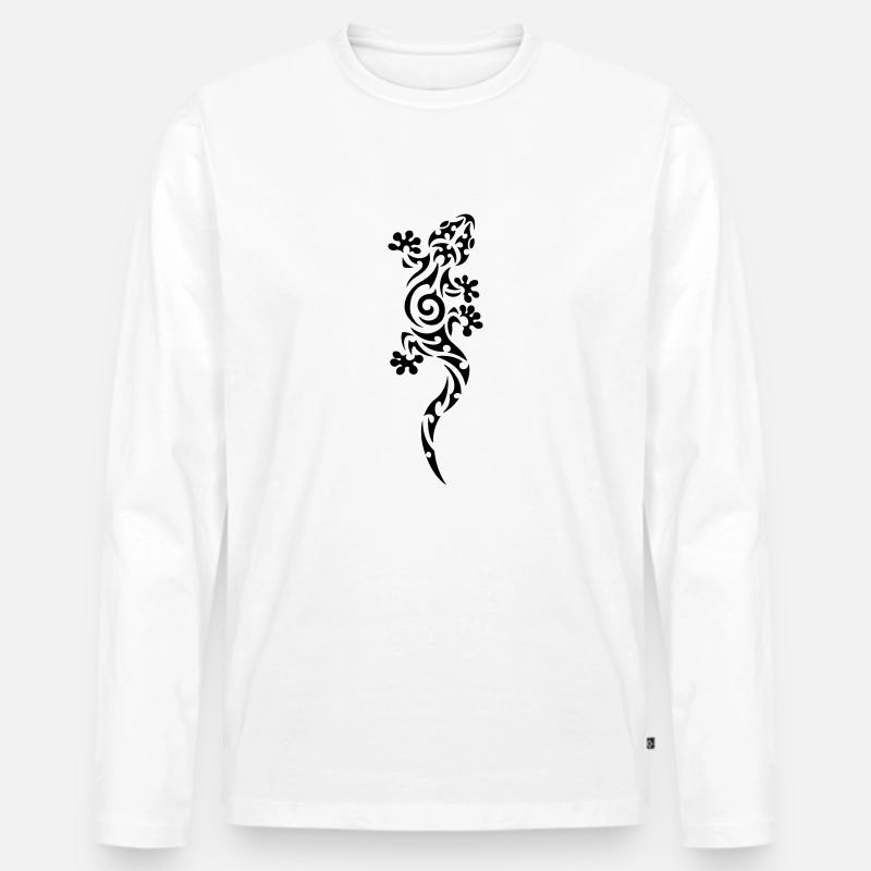 Gecko Tribal - Männer Premium Bio Langarmshirt - Weiß