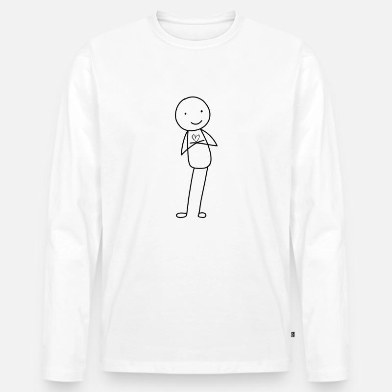 Strichmännchen mit Herz - Männer Premium Bio Langarmshirt - Weiß