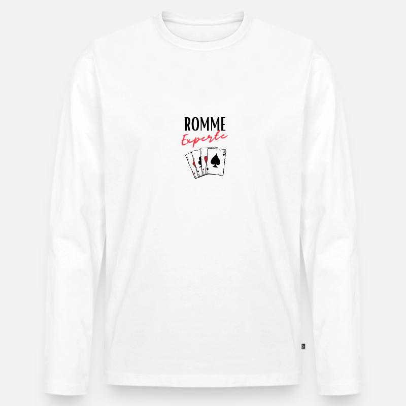 Romme Experte - Männer Premium Bio Langarmshirt - Weiß