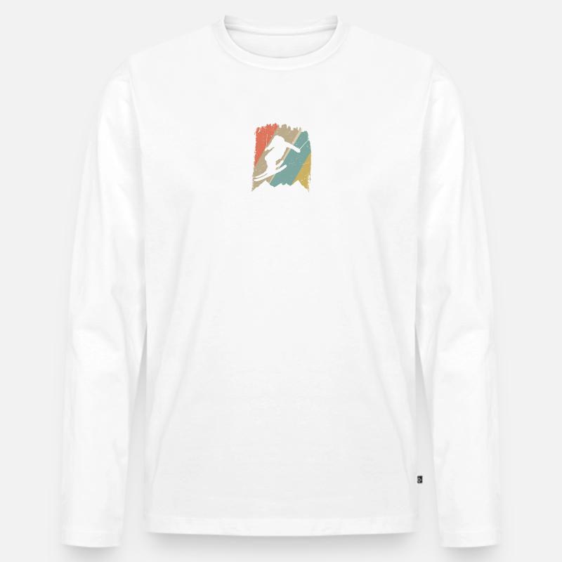 Retro Snowboard Silhouette auf Pastellstreifen - Männer Premium Bio Langarmshirt - Weiß