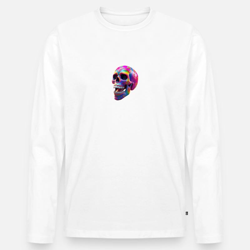 Totenkopf - Männer Premium Bio Langarmshirt - Weiß