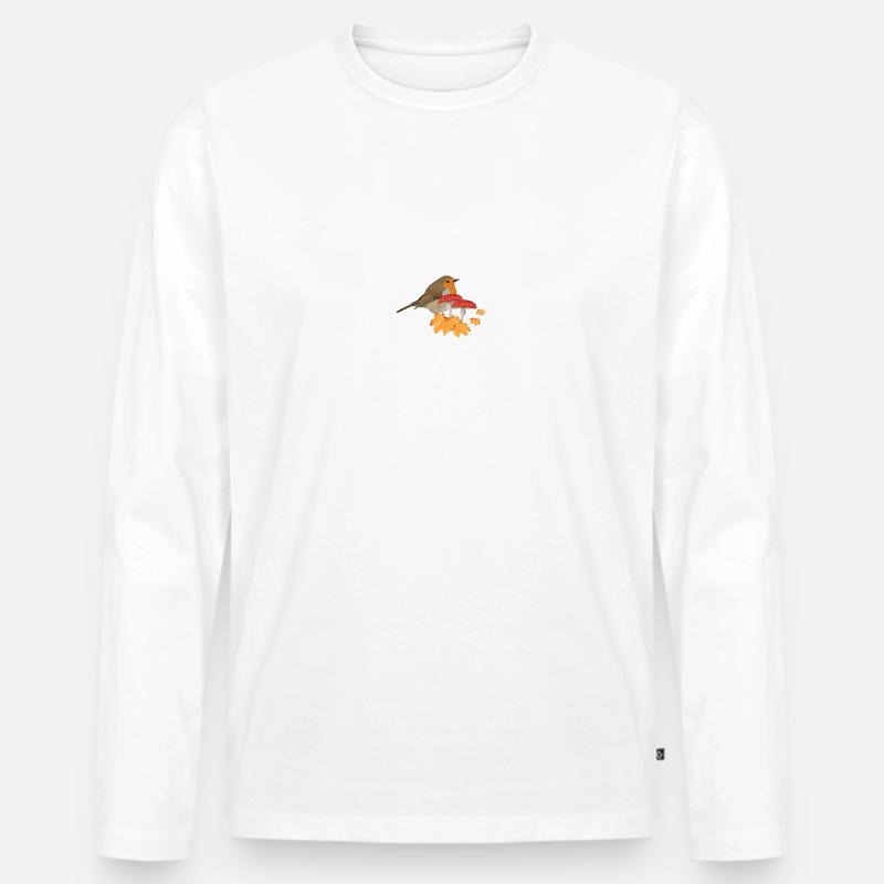 Rotkehlchen Herbst Vogel Vogelbeobachter Halloween - Männer Premium Bio Langarmshirt - Weiß