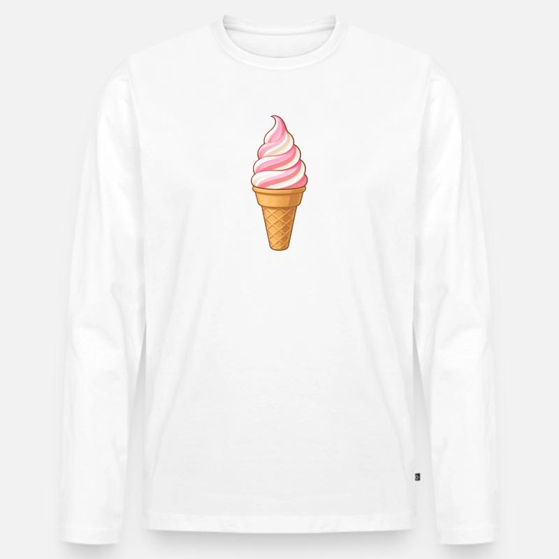 Softeis Erdbeer-Vanille - Männer Premium Bio Langarmshirt - Weiß