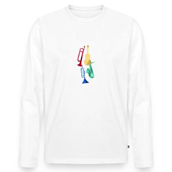 Jazz,Instruments,Trompette,Guitare,Saxophone - T-shirt manches longues Premium bio Homme - blanc - Devant - Nico (187cm)