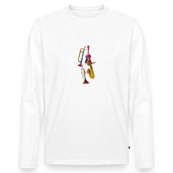 Jazz,Instruments,Trompette,Guitare,Saxophone - T-shirt manches longues Premium bio Homme - blanc - Devant - Nico (187cm)